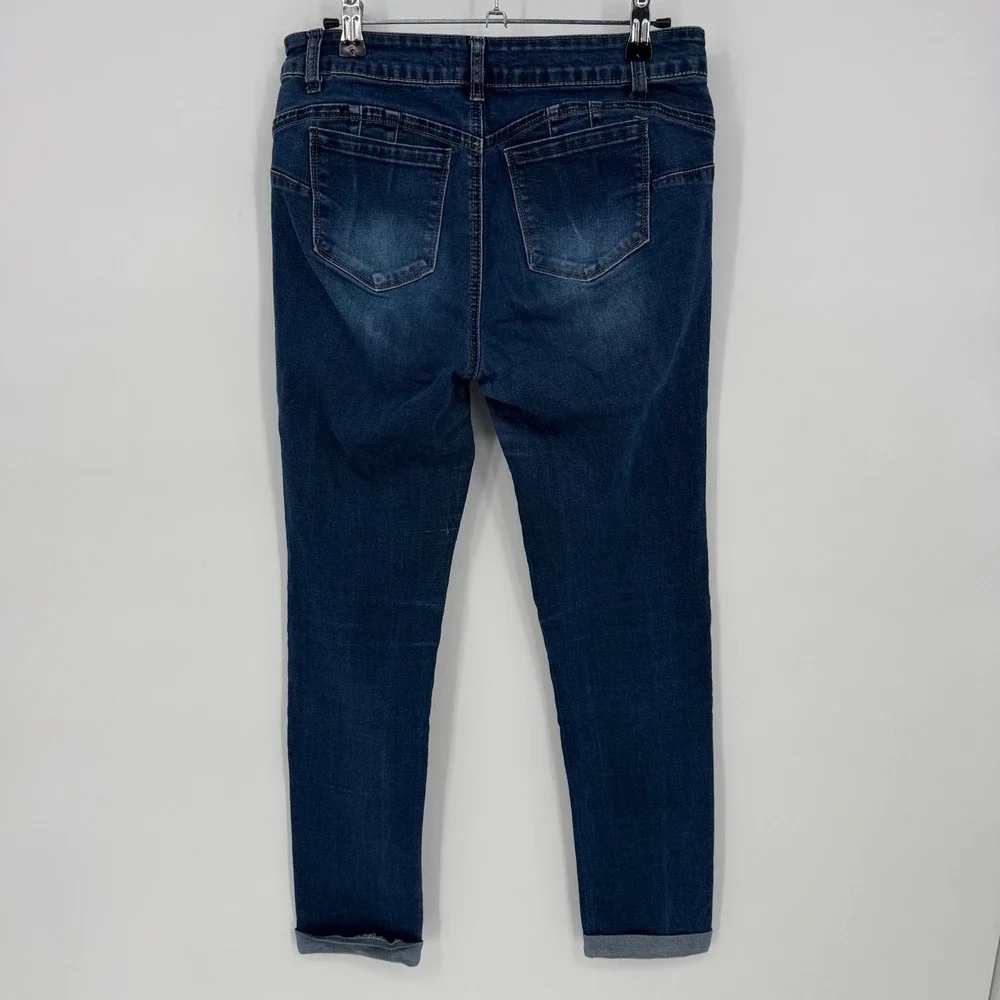 WAX JEAN Women's Dark Wash Distressed Cropped‎ Cuffed  Skinny Jeans Size 9